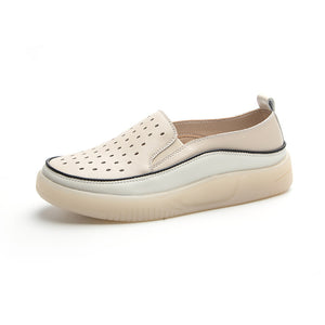 Women's summer hollowed leather slip-on platform loafers