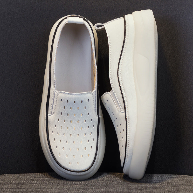 Women's summer hollowed leather slip-on platform loafers