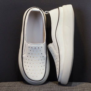 Women's summer hollowed leather slip-on platform loafers