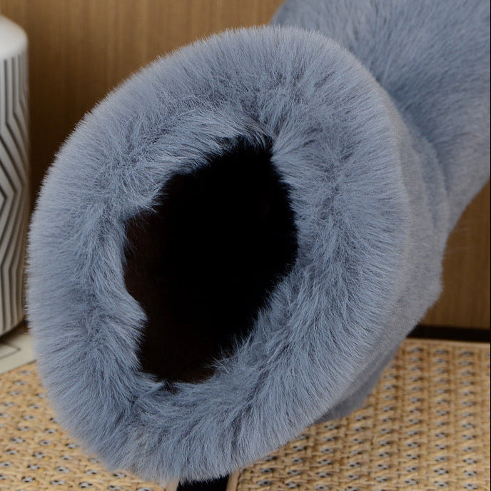 gray Women's thicken faux fur lining mid calf snow boots anti-skid