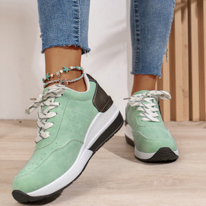 green Women's thick sole comfortable walking wedge sneakers - hollowed lightweight shoes for all seasons casual wear