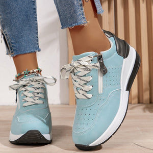 Women's thick sole comfortable walking wedge sneakers - hollowed lightweight shoes for all seasons casual wear