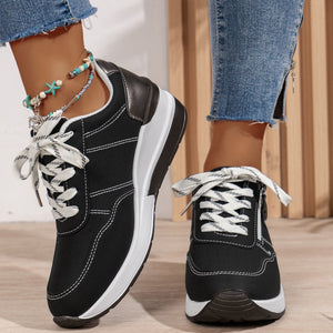 Women's thick sole comfortable walking wedge sneakers - hollowed lightweight shoes for all seasons casual wear