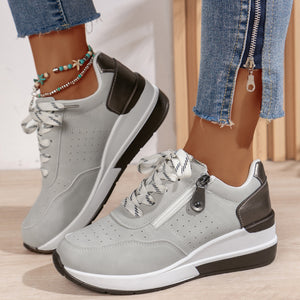 Women's thick sole comfortable walking wedge sneakers - hollowed lightweight shoes for all seasons casual wear