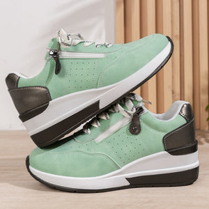 green Women's thick sole comfortable walking wedge sneakers - hollowed lightweight shoes for all seasons casual wear