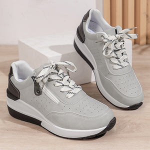gray Women's thick sole comfortable walking wedge sneakers - hollowed lightweight shoes for all seasons casual wear