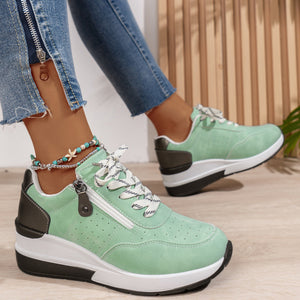 Women's thick sole comfortable walking wedge sneakers - hollowed lightweight shoes for all seasons casual wear