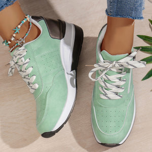 green Women's thick sole comfortable walking wedge sneakers - hollowed lightweight shoes for all seasons casual wear