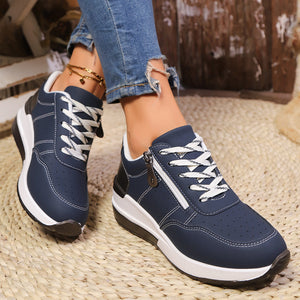 Women's thick sole comfortable walking wedge sneakers - hollowed lightweight shoes for all seasons casual wear