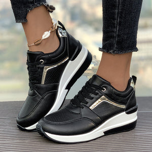 Women's thick sole lace-up wedge heels sneakers - comfort walking shoes for all seasons