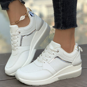 Women's thick sole lace-up wedge heels sneakers - comfort walking shoes for all seasons