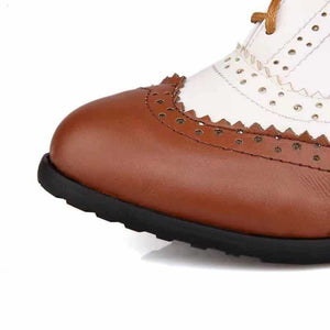 brown Retro Wingtip Oxford Heels for Women - Vintage Two-Tone Brogue Design for Everyday & Office Wear