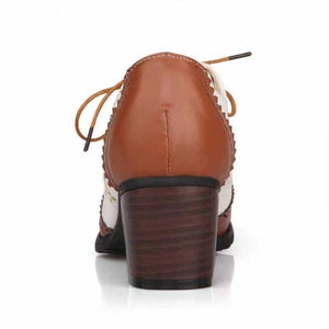 brown Retro Wingtip Oxford Heels for Women - Vintage Two-Tone Brogue Design for Everyday & Office Wear