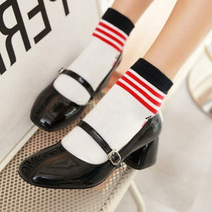 Women's vintage ankle strap block heels Mary Jane pumps 2 inches