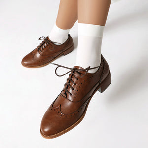 Women's vintage block heels wingtip brogue shoes