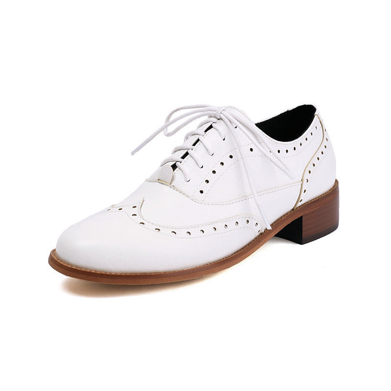 Women's vintage block heels wingtip brogue shoes