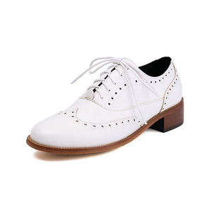 Women's vintage block heels wingtip brogue shoes