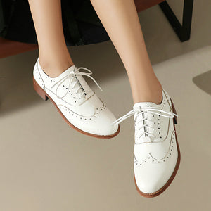 Women's vintage block heels wingtip brogue shoes