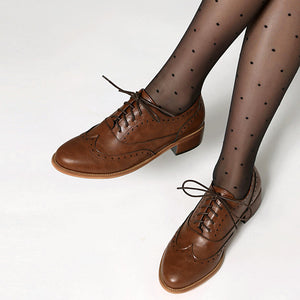 Women's vintage block heels wingtip brogue shoes