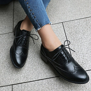 Women's vintage block heels wingtip brogue shoes