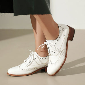 Women's vintage block heels wingtip brogue shoes