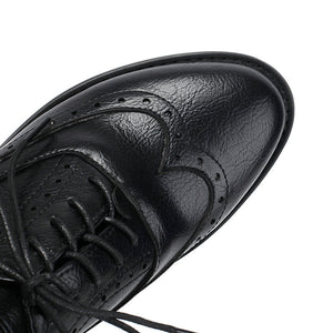 Women's vintage block heels wingtip brogue shoes