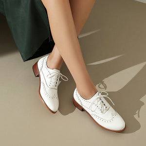 Women's vintage block heels wingtip brogue shoes