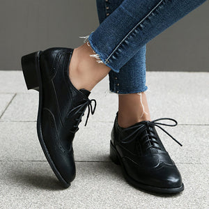 Women's vintage block heels wingtip brogue shoes