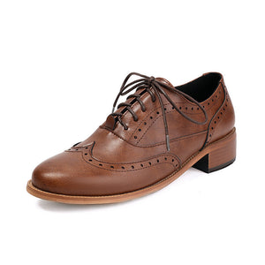 Women's vintage block heels wingtip brogue shoes