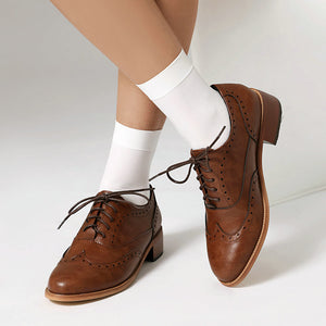 Women's vintage block heels wingtip brogue shoes