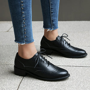 Women's vintage block heels wingtip brogue shoes