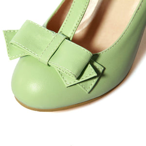 green Women's vintage bowknot T-strap Mary Jane pumps for party