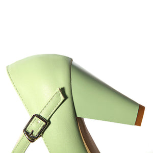 green Women's vintage bowknot T-strap Mary Jane pumps for party