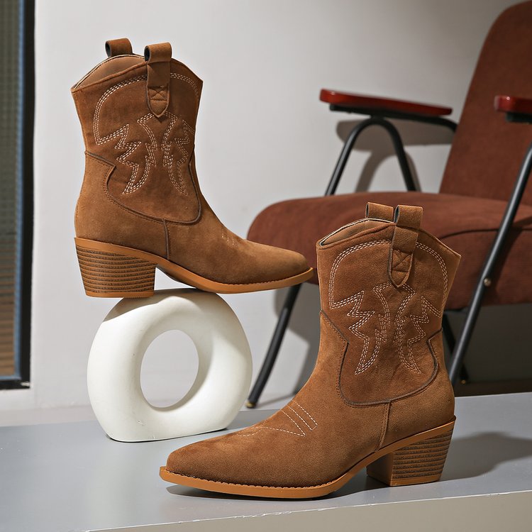 Women's vintage brown faux suede western booties