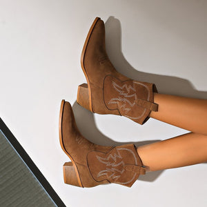 Women's vintage brown faux suede western booties