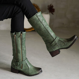 Retro Mid-Calf Riding Boots for Women - Double Zipper Detail for Everyday Elegance