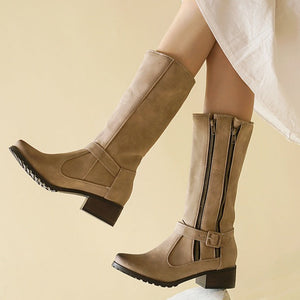 Retro Mid-Calf Riding Boots for Women - Double Zipper Detail for Everyday Elegance