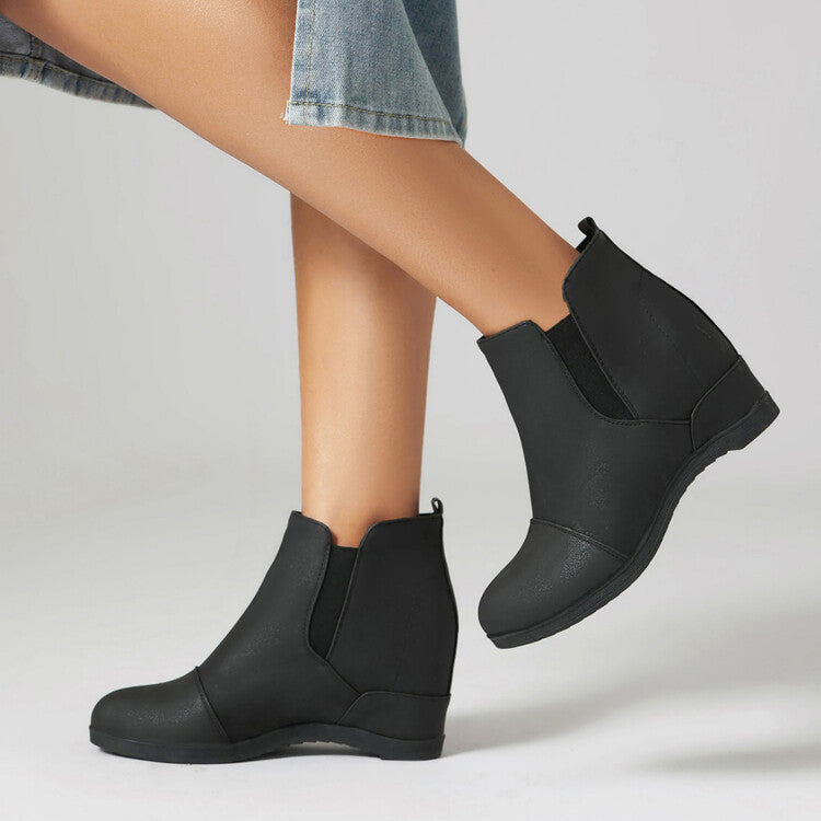 Women's vintage elastic band slip-on wedge heels booties