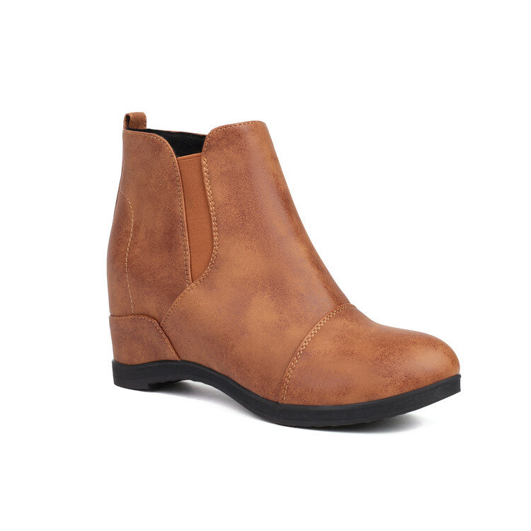 yellow Women's vintage elastic band slip-on wedge heels booties