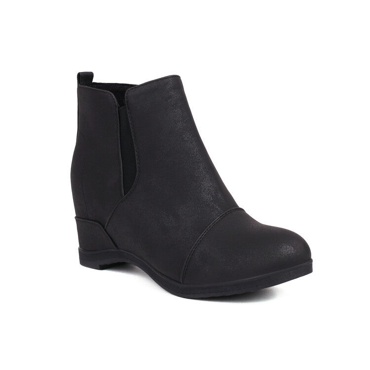 Women's vintage elastic band slip-on wedge heels booties