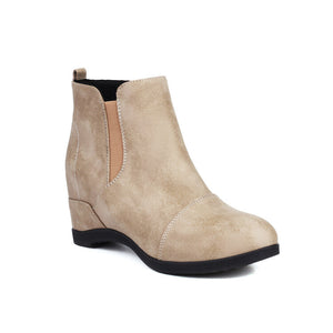 Women's vintage elastic band slip-on wedge heels booties