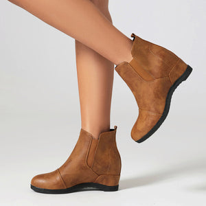 Women's vintage elastic band slip-on wedge heels booties