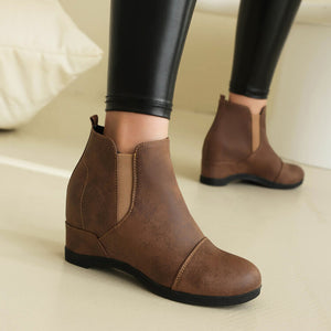 Women's vintage elastic band slip-on wedge heels booties