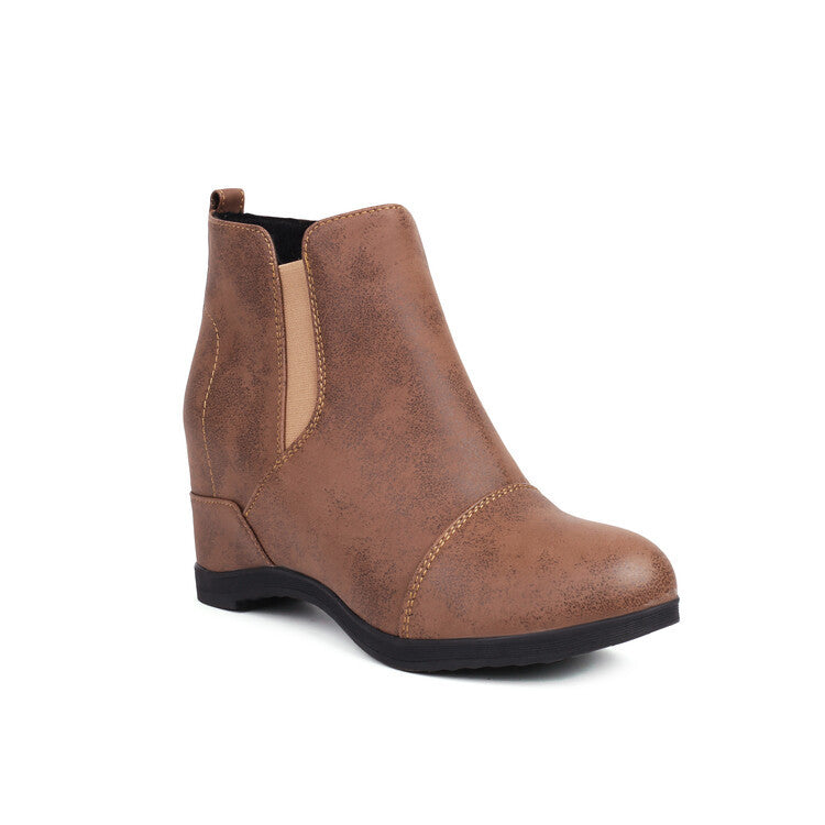 brown Women's vintage elastic band slip-on wedge heels booties