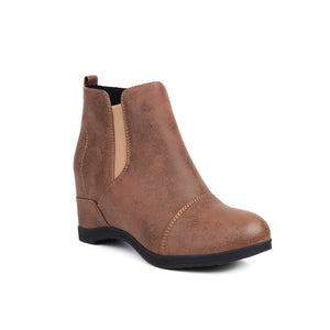 brown Women's vintage elastic band slip-on wedge heels booties
