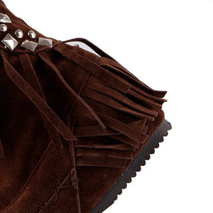 brown Women's vintage faux suede fringed and studded western boots
