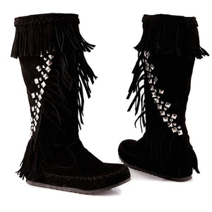 black Women's vintage faux suede fringed and studded western boots