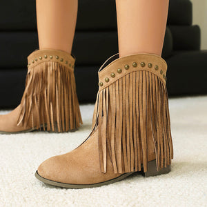 Women's vintage faux suede fringed cowboy boots with studs