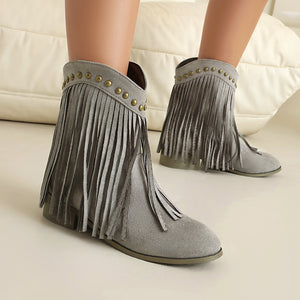 Women's vintage faux suede fringed cowboy boots with studs
