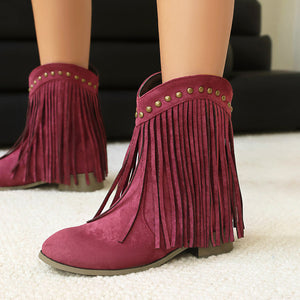 Women's vintage faux suede fringed cowboy boots with studs